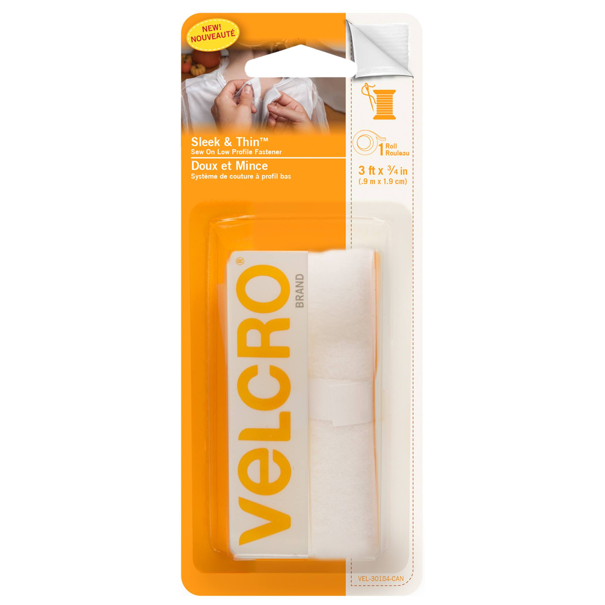 VELCRO® Brand Sleek & Thin™ White Sew On Fastener Roll